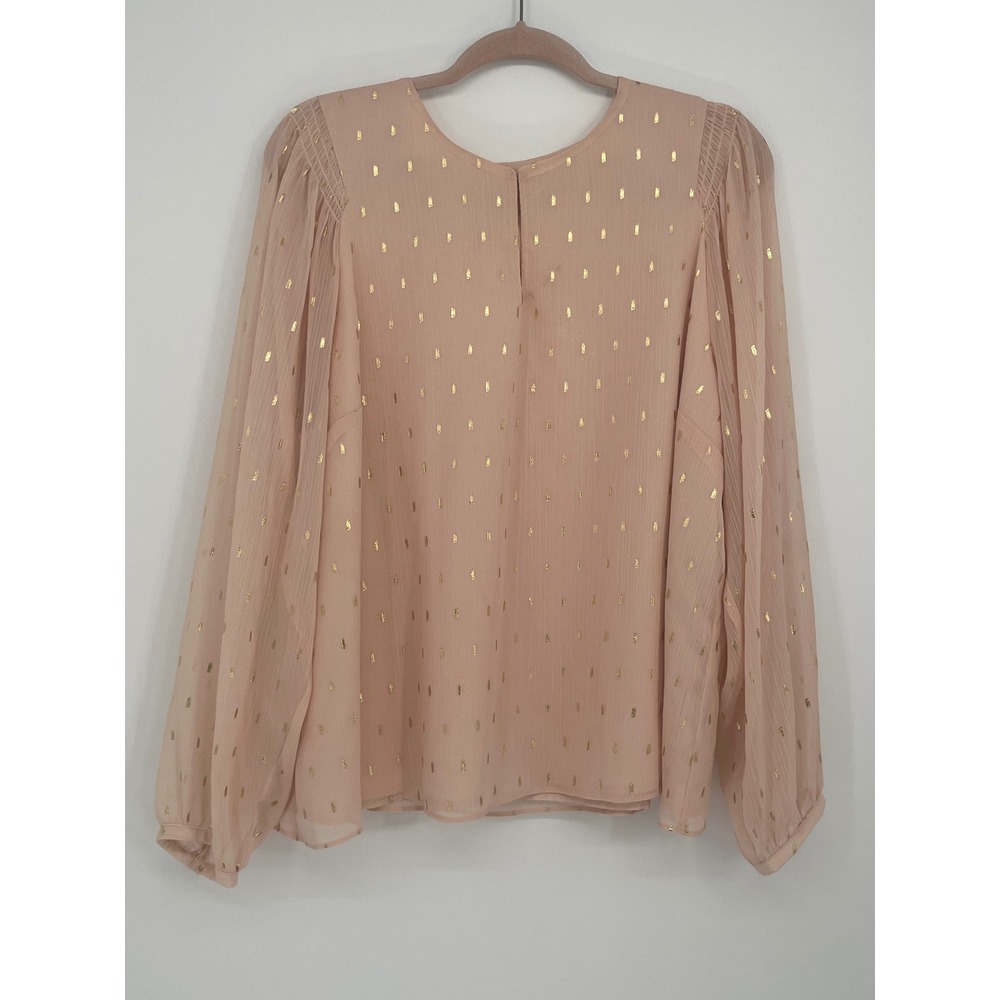 Nine West Clip Dot Long Sleeve Blouse Women XXL Blush Pink Gold Foil Shimmer
